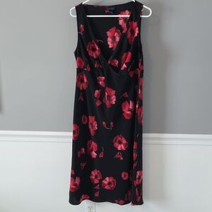 Venezia Black Midi Dress with Red Floral Design